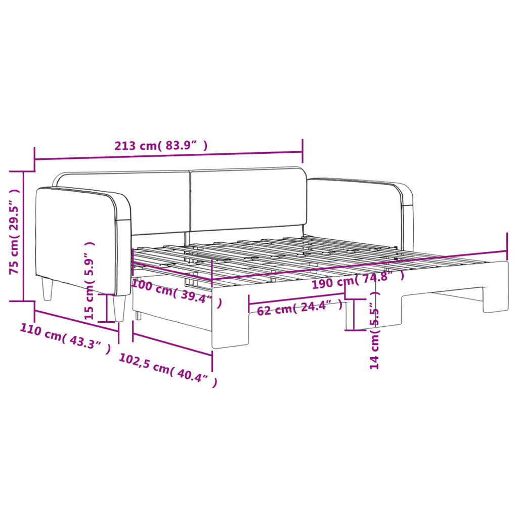 Daybed With Trundle Light grey Polyester, Wood, Metal Standard
