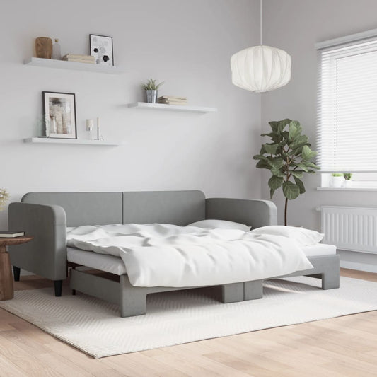 Daybed With Trundle Light grey Polyester, Wood, Metal Standard