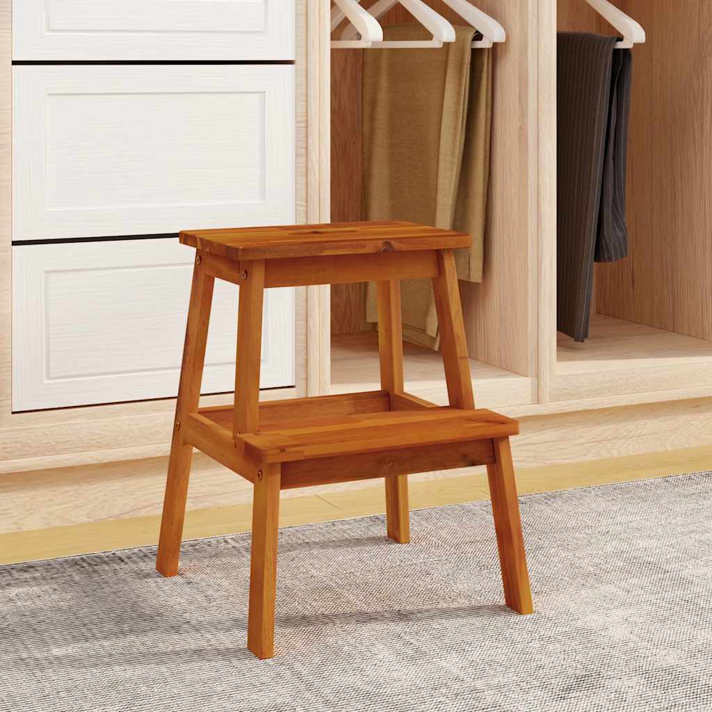 2 Step Stool Natural Wood Solid Acacia Wood Small Durable