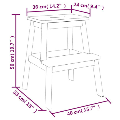 2 Step Stool Natural Wood Solid Acacia Wood Small Durable