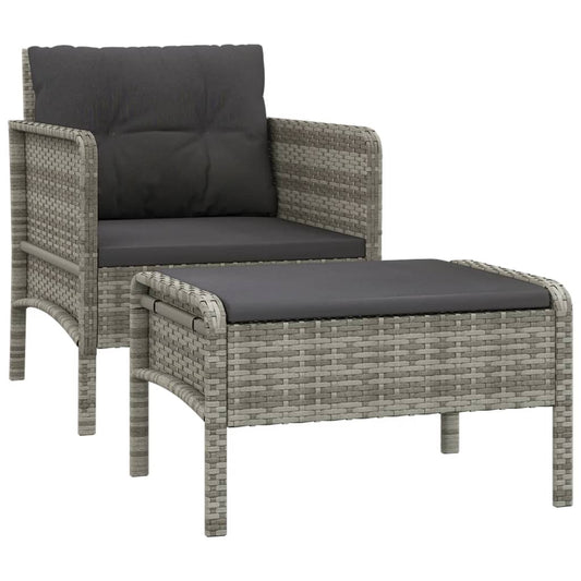 Garden Lounge Set Grey, Dark Grey Poly Rattan, Powder-Coated Steel