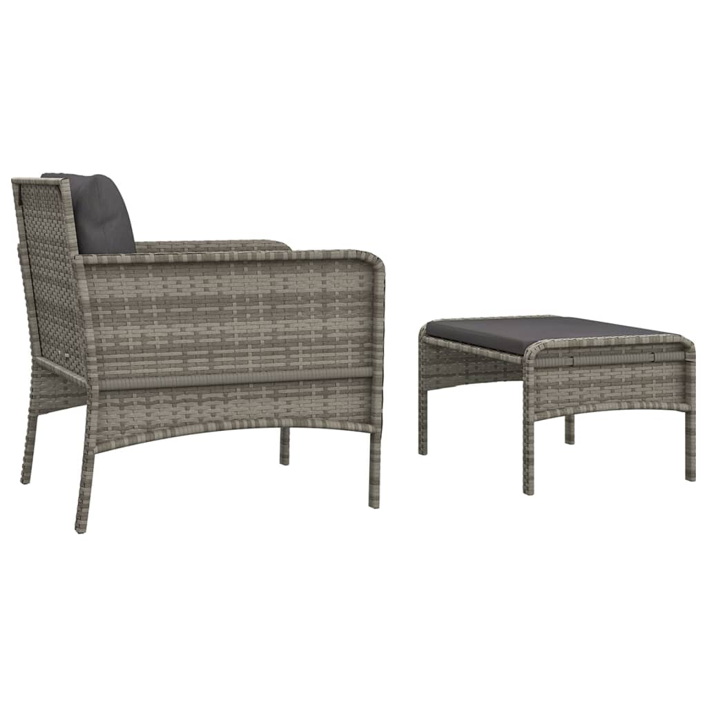 Garden Lounge Set Grey, Dark Grey Poly Rattan, Powder-Coated Steel