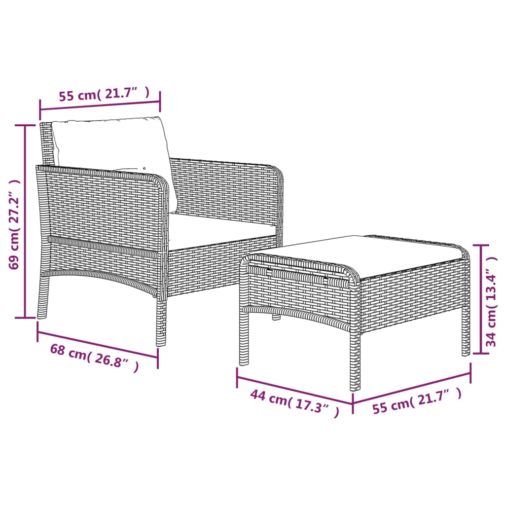 Garden Lounge Set Grey, Dark Grey Poly Rattan, Powder-Coated Steel