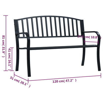 Garden Bench Black Powder-coated Steel 47.2 in Long Durable