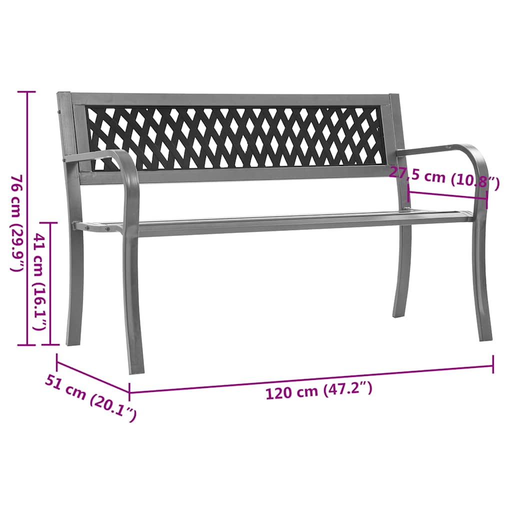 Garden Bench Black Steel, plastic 47.2 in Durable Garden Bench