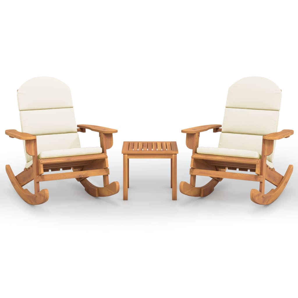 Garden Lounge Set Natural Wood, Cream white Solid acacia wood