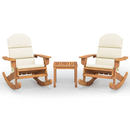 Garden Lounge Set Natural Wood, Cream white Solid acacia wood