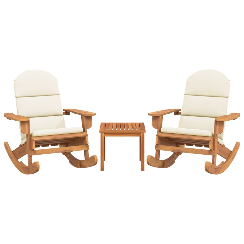 Garden Lounge Set Natural Wood, Cream white Solid acacia wood