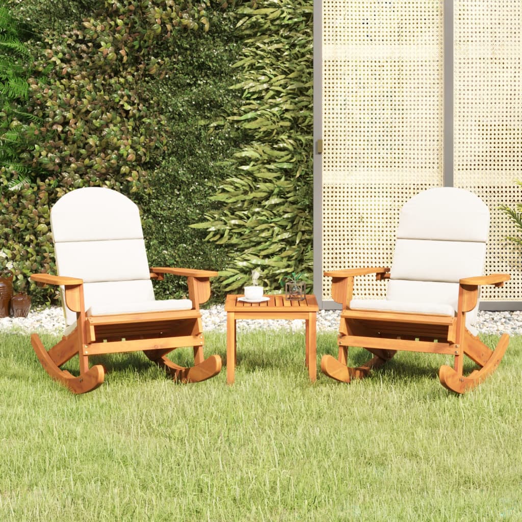 Garden Lounge Set Natural Wood, Cream white Solid acacia wood