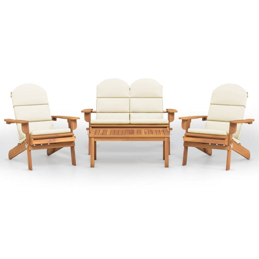 Garden Lounge Set Cream White Solid Acacia wood Medium Foldable