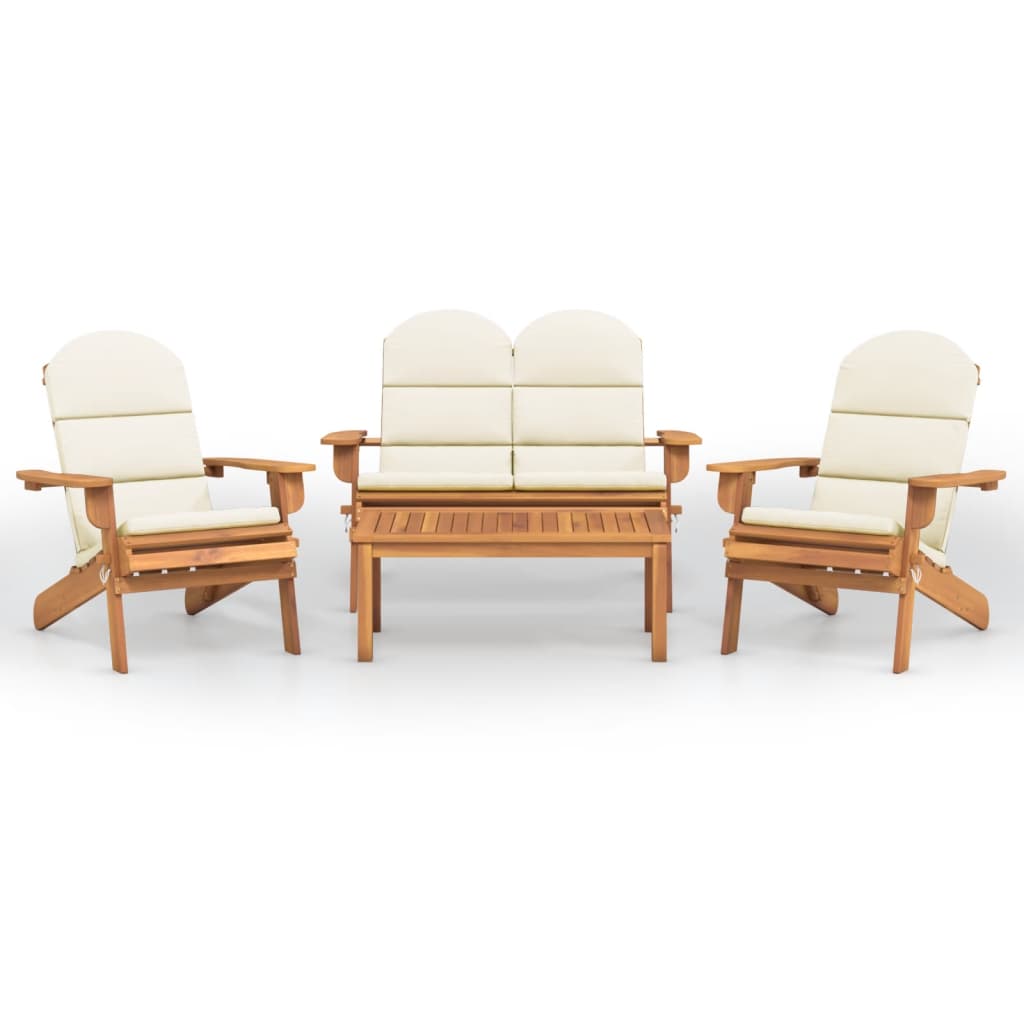 Garden Lounge Set Cream White Solid Acacia wood Medium Foldable