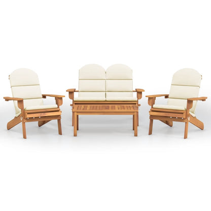 Garden Lounge Set Cream White Solid Acacia wood Medium Foldable