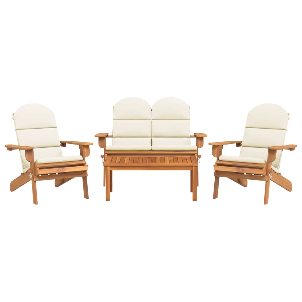 Garden Lounge Set Cream White Solid Acacia wood Medium Foldable