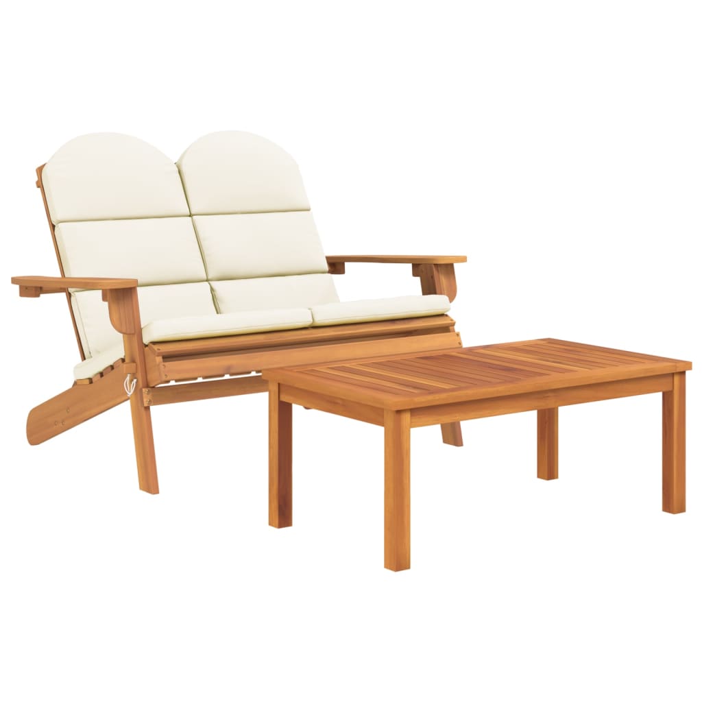 Garden Lounge Set Cream White Solid Acacia wood Medium Foldable