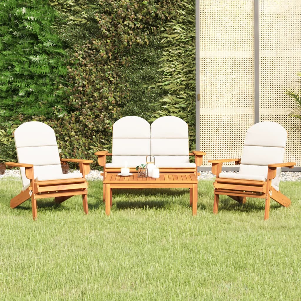 Garden Lounge Set Cream White Solid Acacia wood Medium Foldable