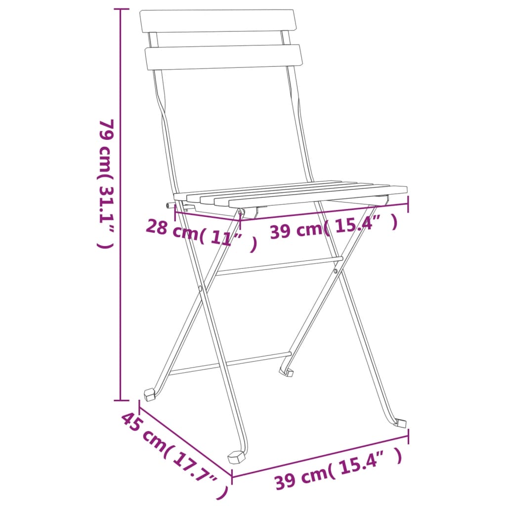 Folding Bistro Set Natural wood Solid acacia wood Standard