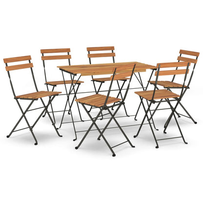 Folding Bistro Set Natural wood and black