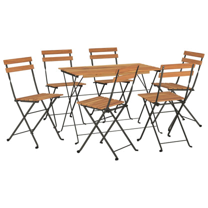 Folding Bistro Set Natural wood and black