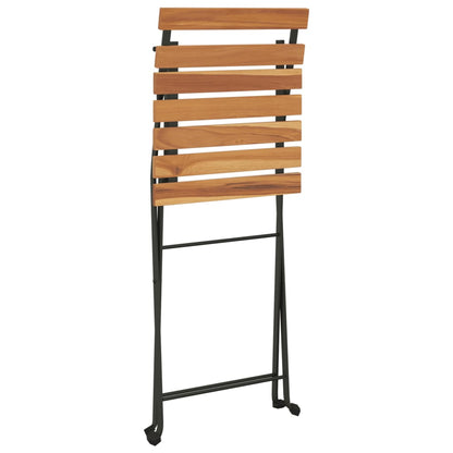 Folding Bistro Set Natural wood and black