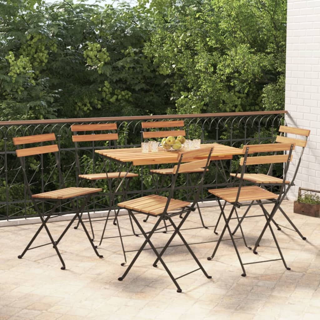 Folding Bistro Set Natural wood and black