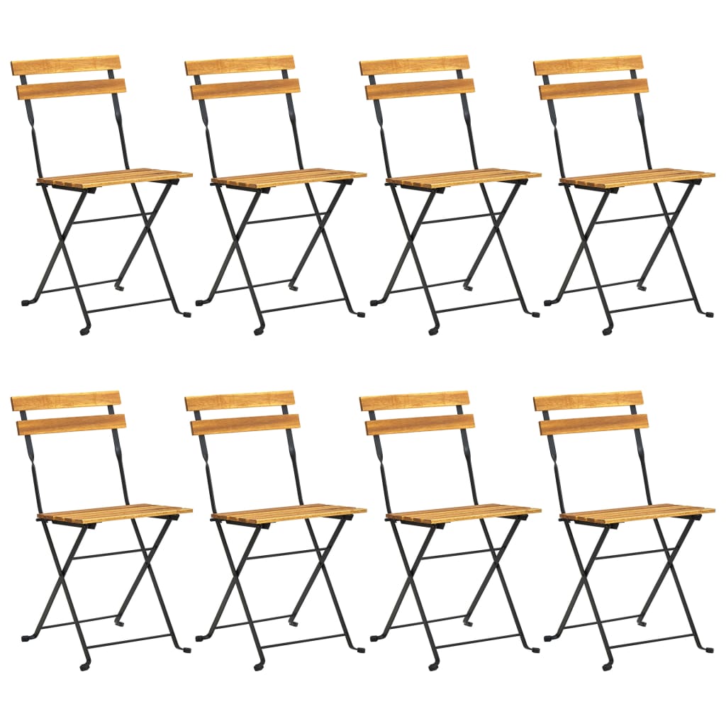 Garden Chair Set of 8 Natural wood, Black Solid Acacia wood