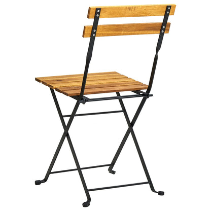 Garden Chair Set of 8 Natural wood, Black Solid Acacia wood