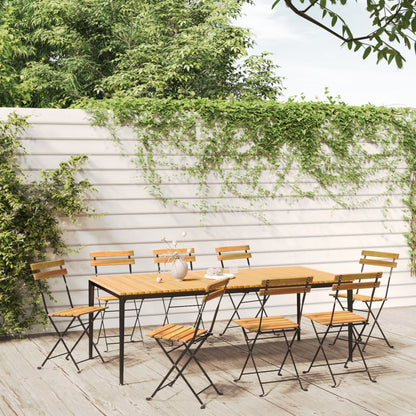 Garden Chair Set of 8 Natural wood, Black Solid Acacia wood