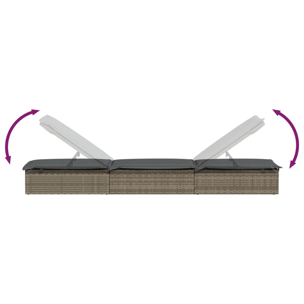 Sunbed Grey PE Rattan Large Adjustable Armrests