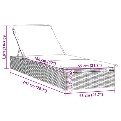 Sunbed Grey PE Rattan Large Adjustable Armrests