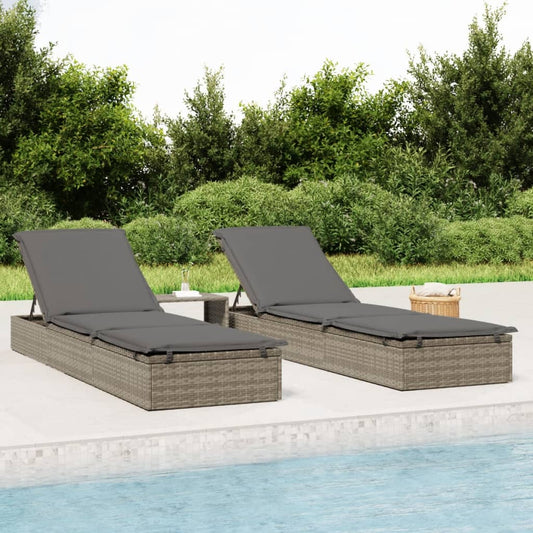 Sunbed Grey PE Rattan Large Adjustable Armrests