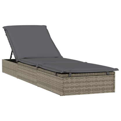 Patio Sunbed Set of 3 Gray PE Rattan, Powder-Coated Steel Large