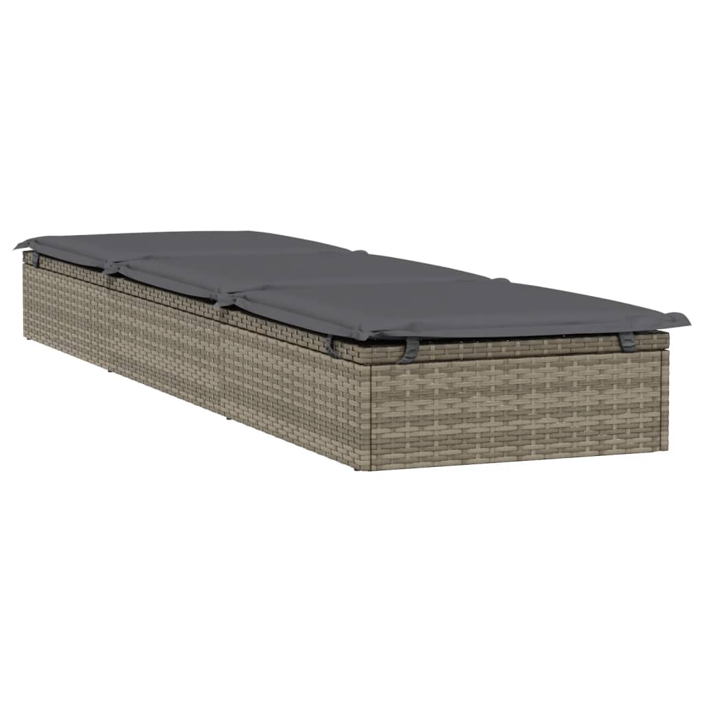 Patio Sunbed Set of 3 Gray PE Rattan, Powder-Coated Steel Large