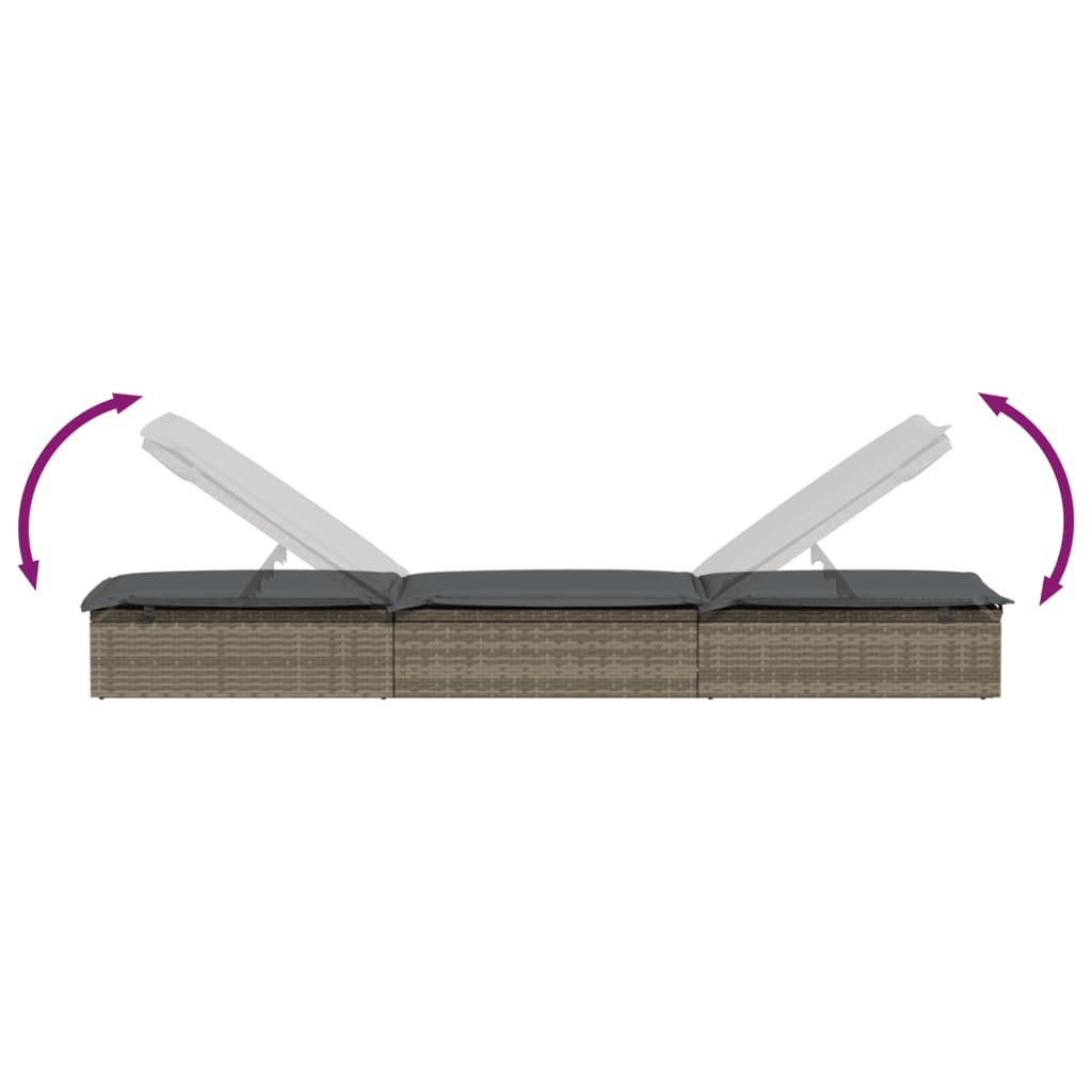 Patio Sunbed Set of 3 Gray PE Rattan, Powder-Coated Steel Large