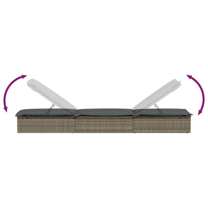 Patio Sunbed Set of 3 Gray PE Rattan, Powder-Coated Steel Large