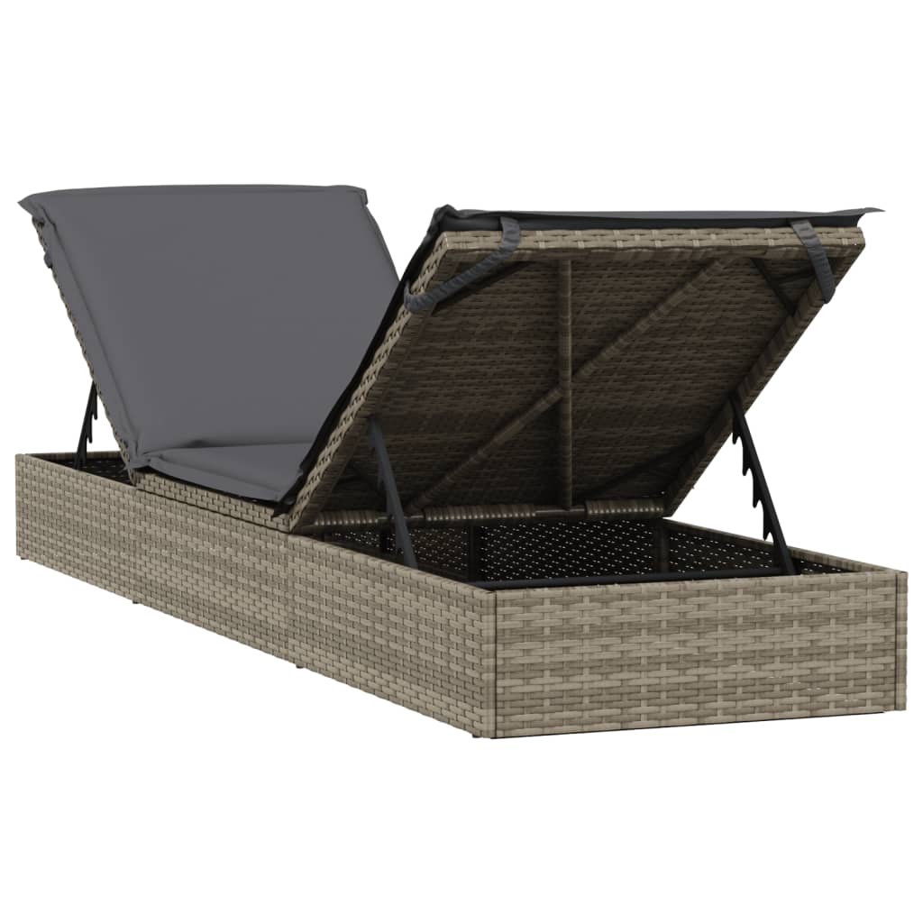 Patio Sunbed Set of 3 Gray PE Rattan, Powder-Coated Steel Large