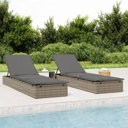 Patio Sunbed Set of 3 Gray PE Rattan, Powder-Coated Steel Large