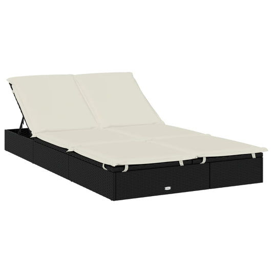 Sunbed Black PE Rattan Double Adjustable Armrests Sunbed