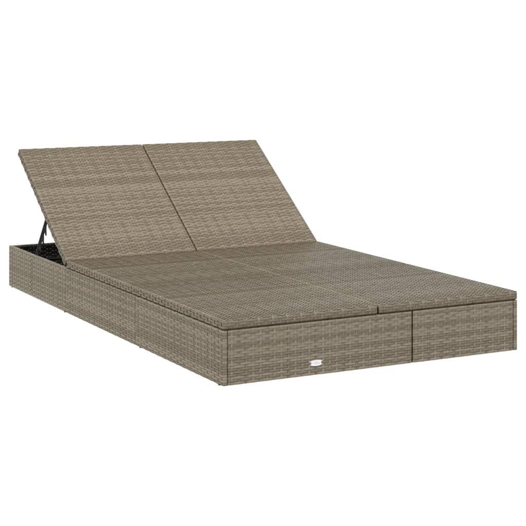 Sunbed Grey PE rattan, Steel Double Adjustable Armrests Sunbed