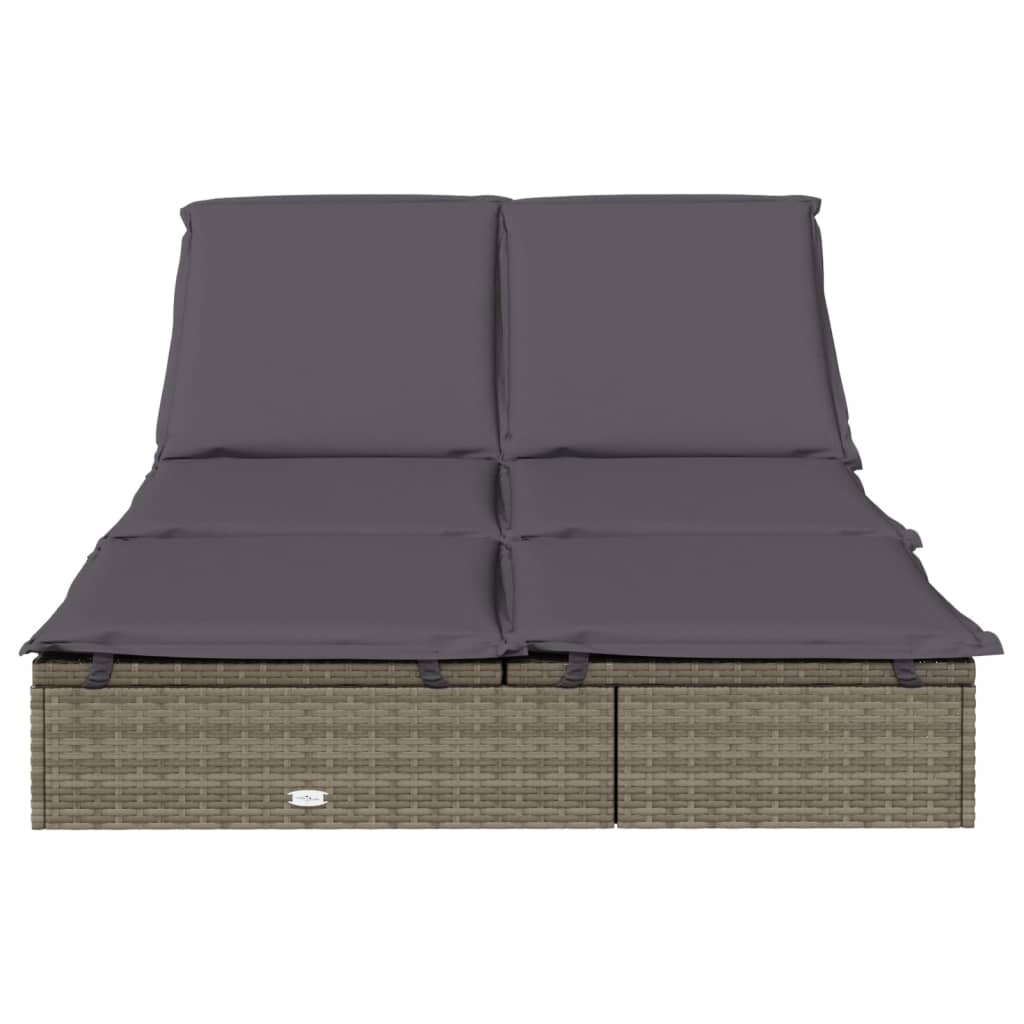 Sunbed Grey PE rattan, Steel Double Adjustable Armrests Sunbed