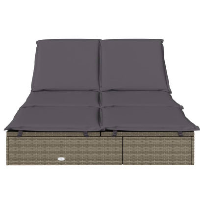 Sunbed Grey PE rattan, Steel Double Adjustable Armrests Sunbed