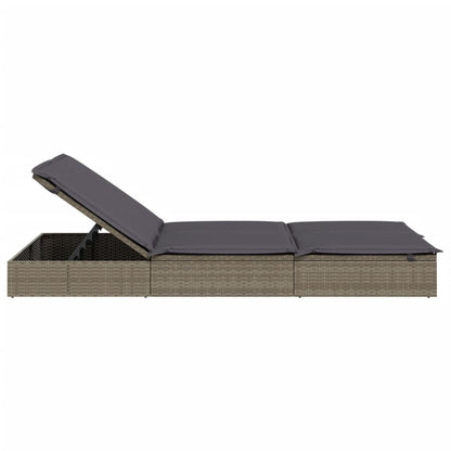Sunbed Grey PE rattan, Steel Double Adjustable Armrests Sunbed