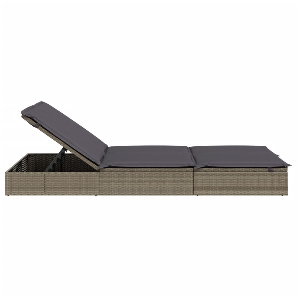 Sunbed Grey PE rattan, Steel Double Adjustable Armrests Sunbed
