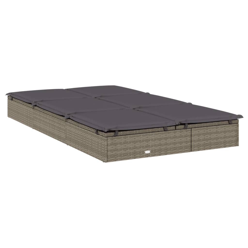 Sunbed Grey PE rattan, Steel Double Adjustable Armrests Sunbed