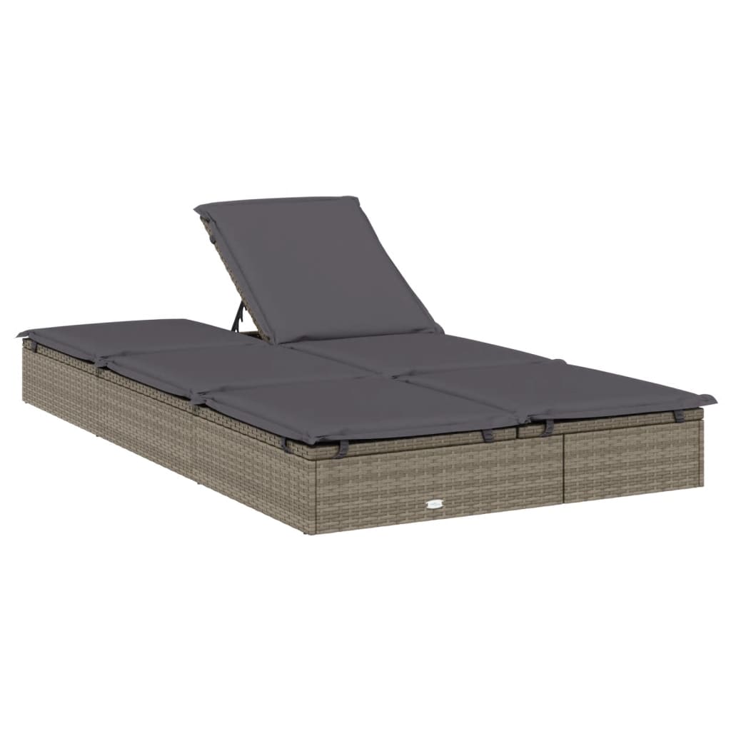 Sunbed Grey PE rattan, Steel Double Adjustable Armrests Sunbed