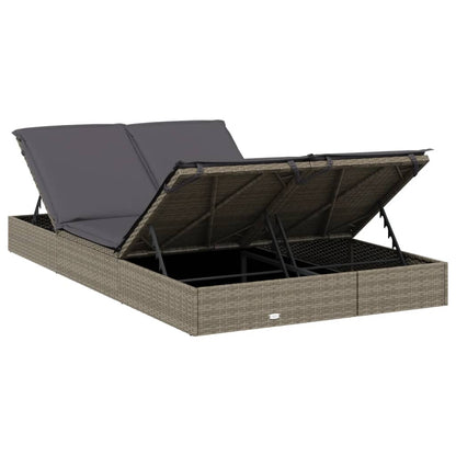 Sunbed Grey PE rattan, Steel Double Adjustable Armrests Sunbed