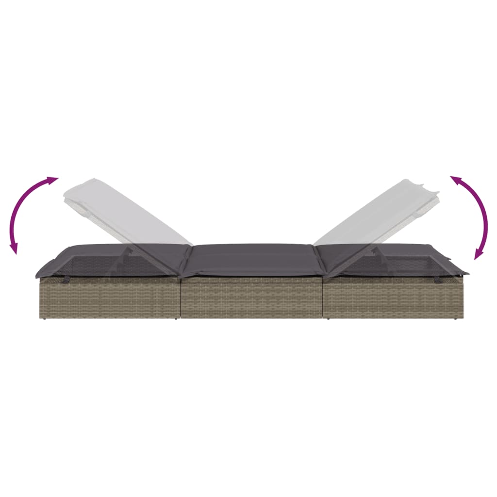 Sunbed Grey PE rattan, Steel Double Adjustable Armrests Sunbed
