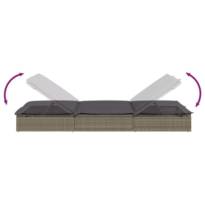 Sunbed Grey PE rattan, Steel Double Adjustable Armrests Sunbed
