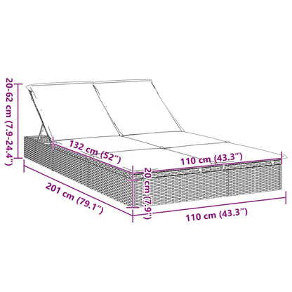 Sunbed Grey PE rattan, Steel Double Adjustable Armrests Sunbed