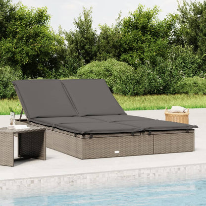Sunbed Grey PE rattan, Steel Double Adjustable Armrests Sunbed