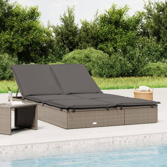 Sunbed Grey PE rattan, Steel Double Adjustable Armrests Sunbed